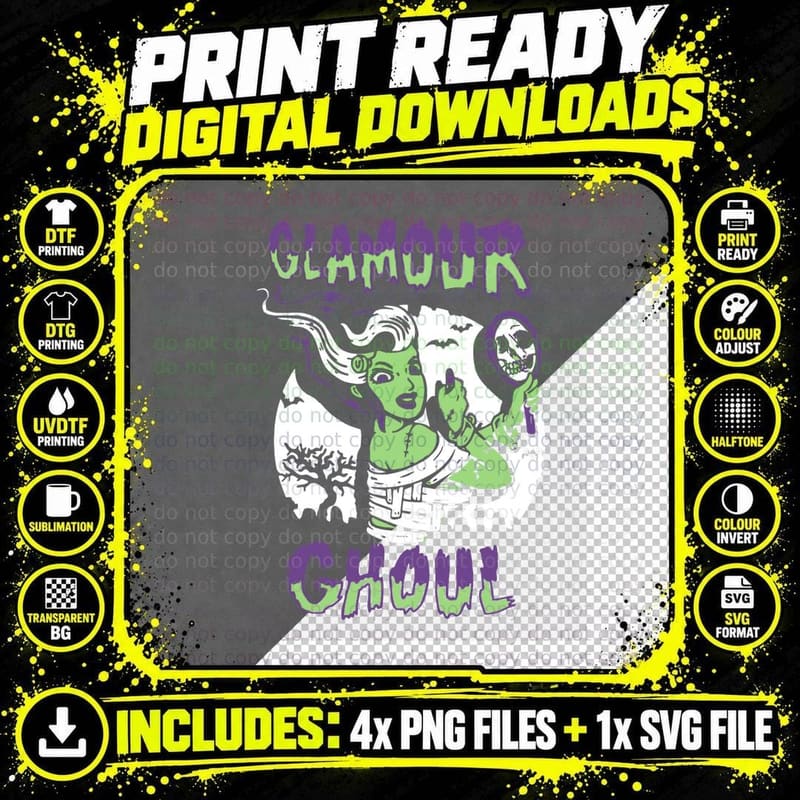 Glamour Ghoul Vintage Halloween Cute Monster Funny Png SVG Digital Bundle