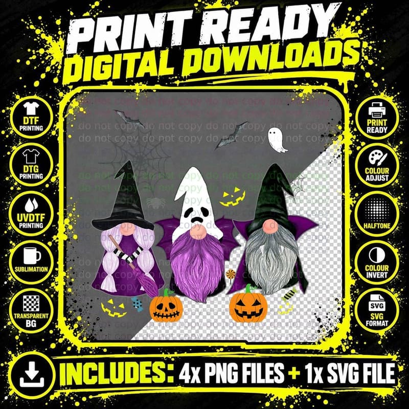 Gnomes Ghost Scary Gnome Autumn Pumpkin Halloween Women Png SVG Digital Bundle