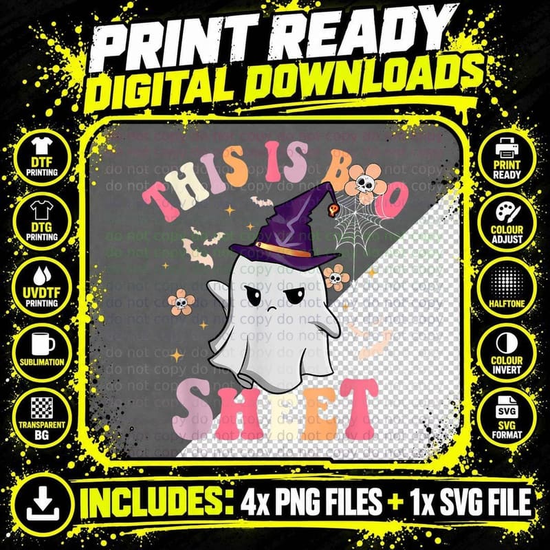 Groovy Cute Ghost Spooky Halloween This Is Boo Sheet Png SVG Digital Bundle