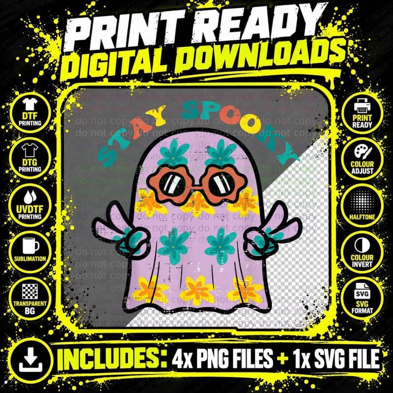 Groovy Ghost Spooky Retro Groovy 70s Halloween Costume Png SVG Digital Bundle