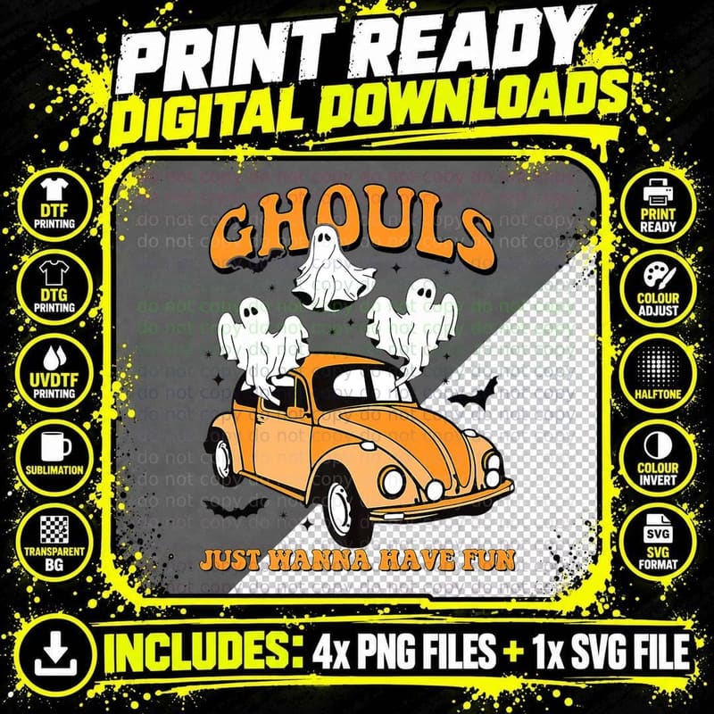 Groovy Ghouls Just Wanna Have Fun Halloween Spooky Png SVG Digital Bundle