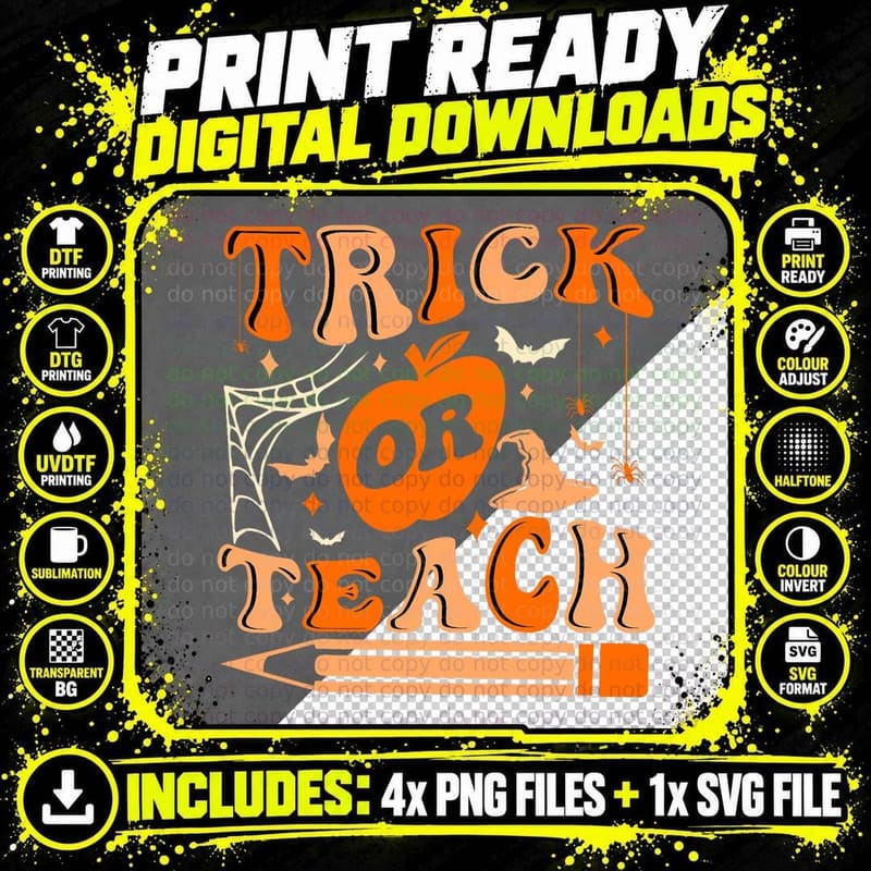 Groovy Halloween Trick or Teach Ghost Teacher Student Png SVG Digital Bundle