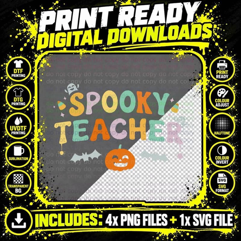 Groovy Retro Halloween Teacher Funny Spooky Teacher Png SVG Digital Bundle