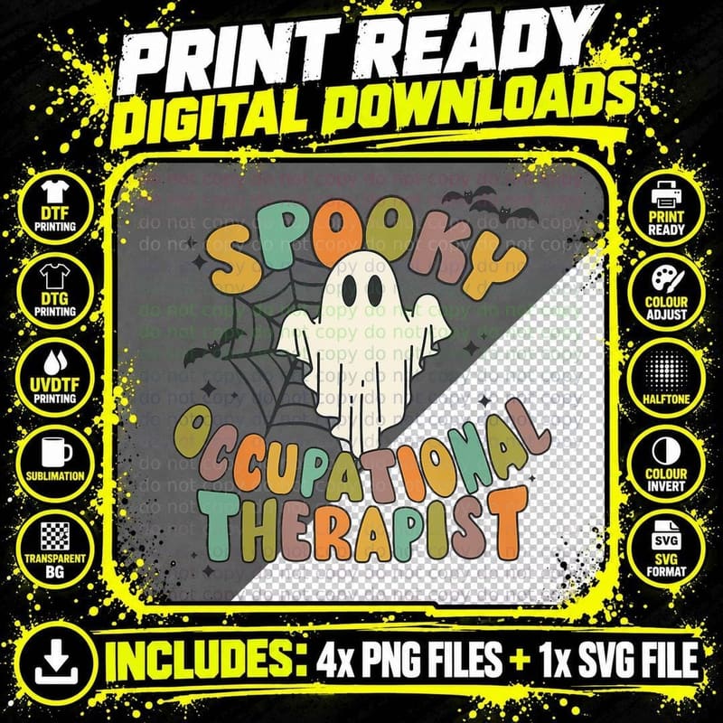Groovy Retro Spooky Occupational Therapist Halloween Png SVG Digital Bundle