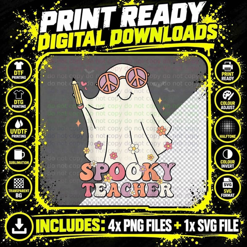 Groovy Retro Trick or Treat Spooky Ghost Halloween Png SVG Digital Bundle