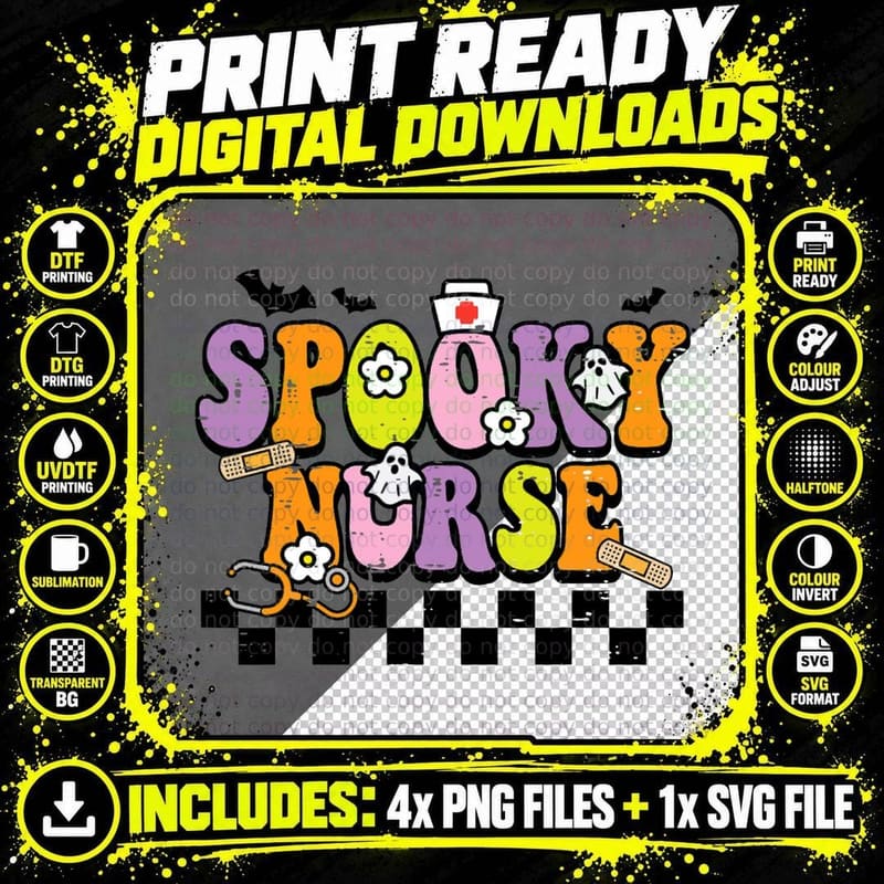 Groovy Spooky Nurse Retro Halloween Nurse Fall Scrub Png SVG Digital Bundle