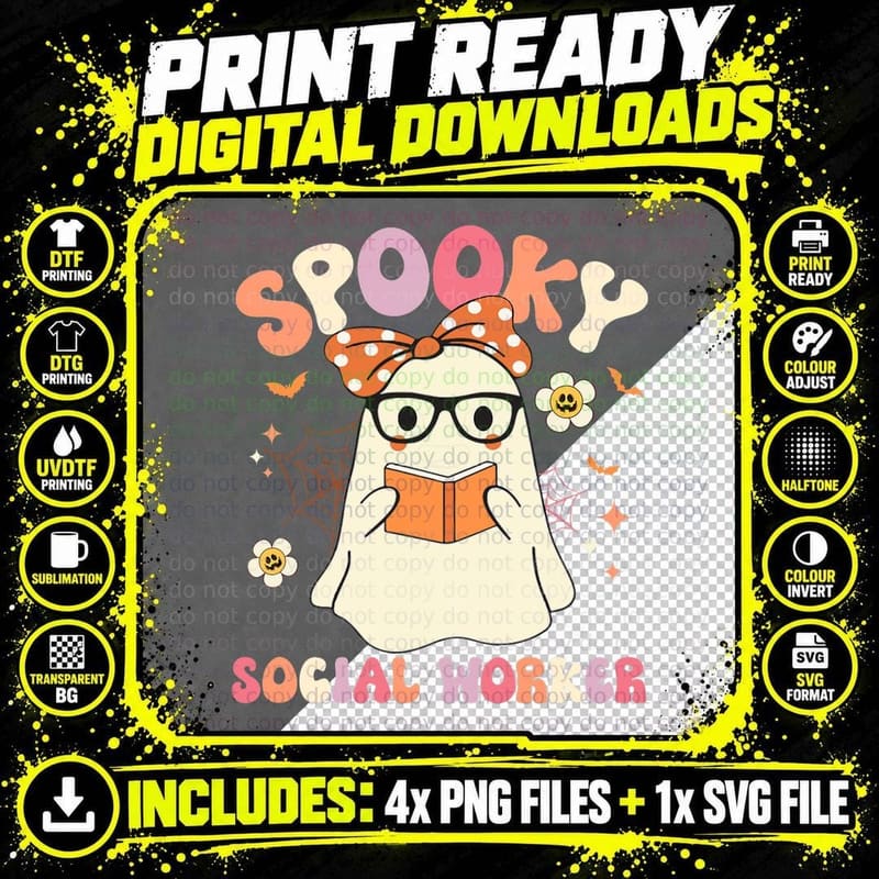 Groovy Spooky Social Worker Ghost Vintage Halloween Png SVG Digital Bundle