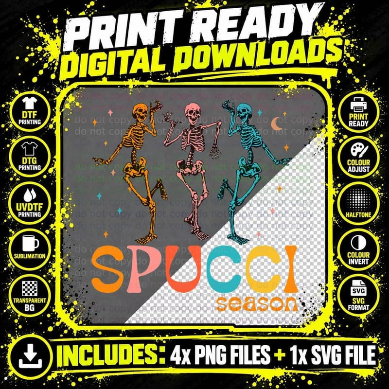 Groovy Spucci Season, Dancing Skeletons - Halloween Png SVG Digital Bundle