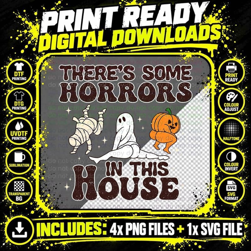 Groovy There's Some Horrors in This House Ghost Png SVG Digital Bundle