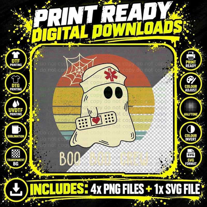 Halloween Boo Boo Crew Nurse Shirt Ghost Women Halloween Png SVG Digital Bundle
