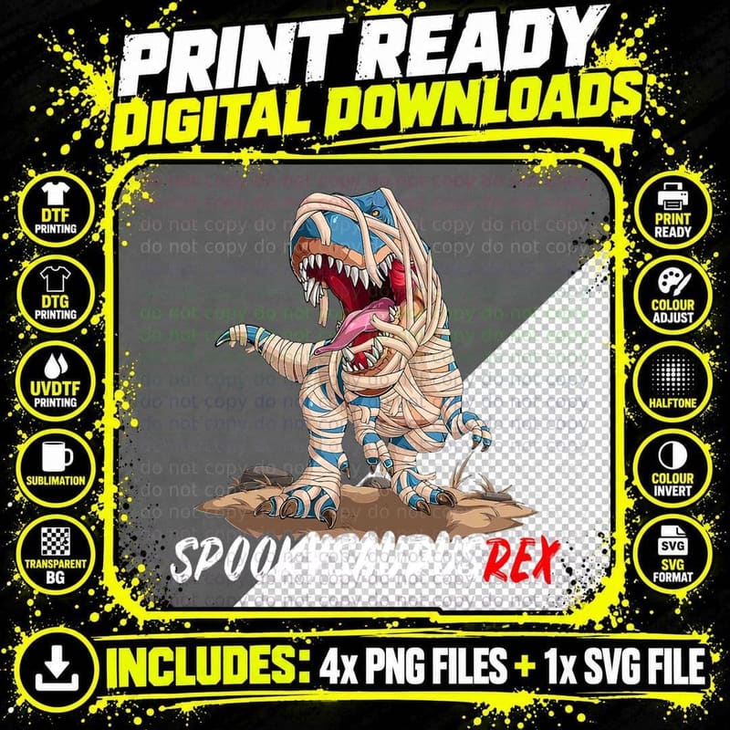 Halloween Costume Spooky Trex Dino Mummy Kids Horror Png SVG Digital Bundle