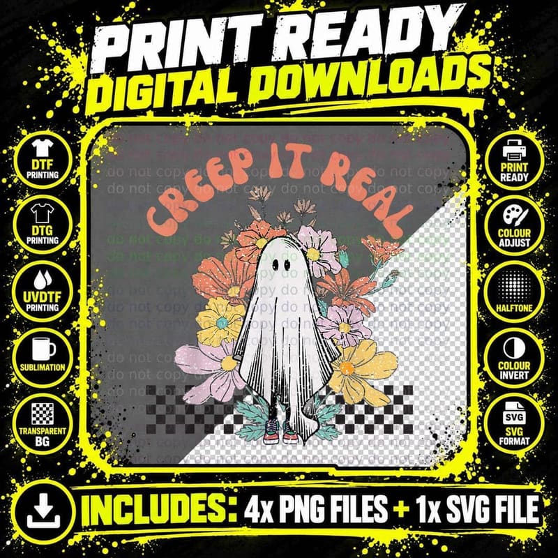 Halloween Costume, RETRO CREEP IT REAL GHOST WITH Png SVG Digital Bundle