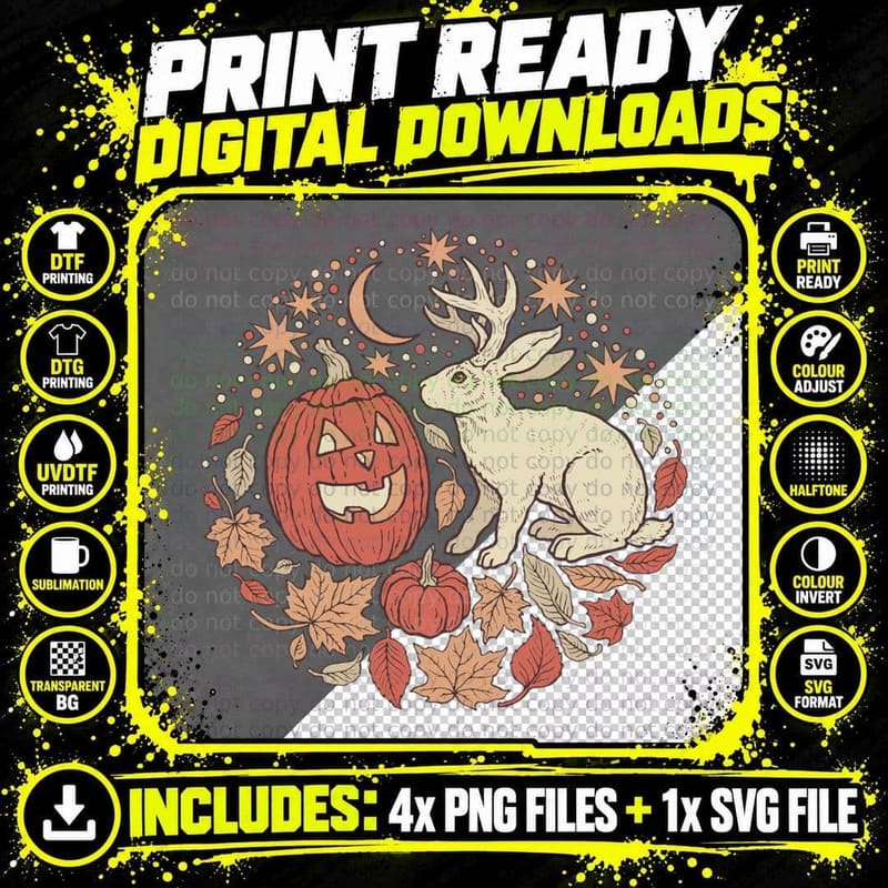 Halloween Friends Jackalope and Jack-O-Lantern Autumn Png SVG Digital Bundle