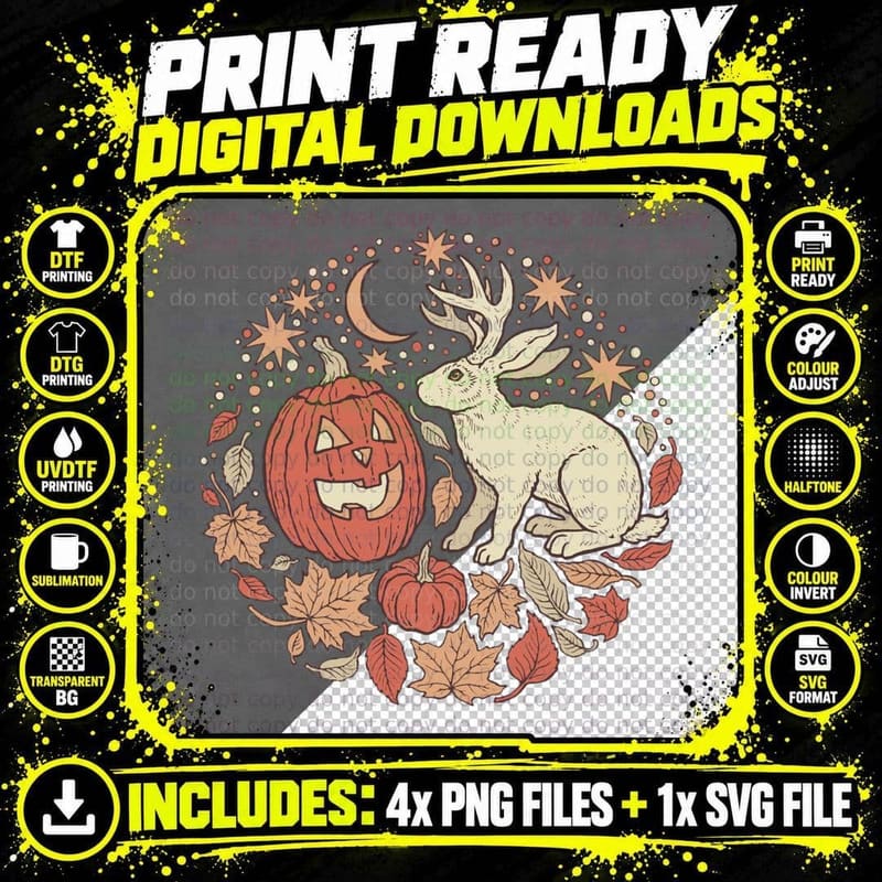Halloween Friends Jackalope and Jack-O-Lantern Autumn Png SVG Digital Bundle
