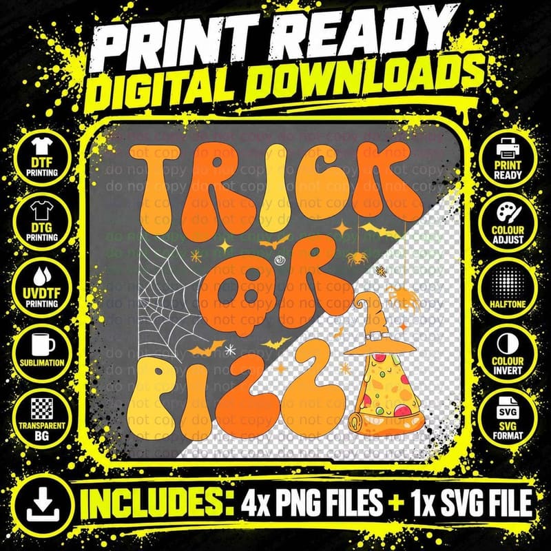 Halloween Funny Trick or Pizza Scary Ghost Deco Graphic Png SVG Digital Bundle