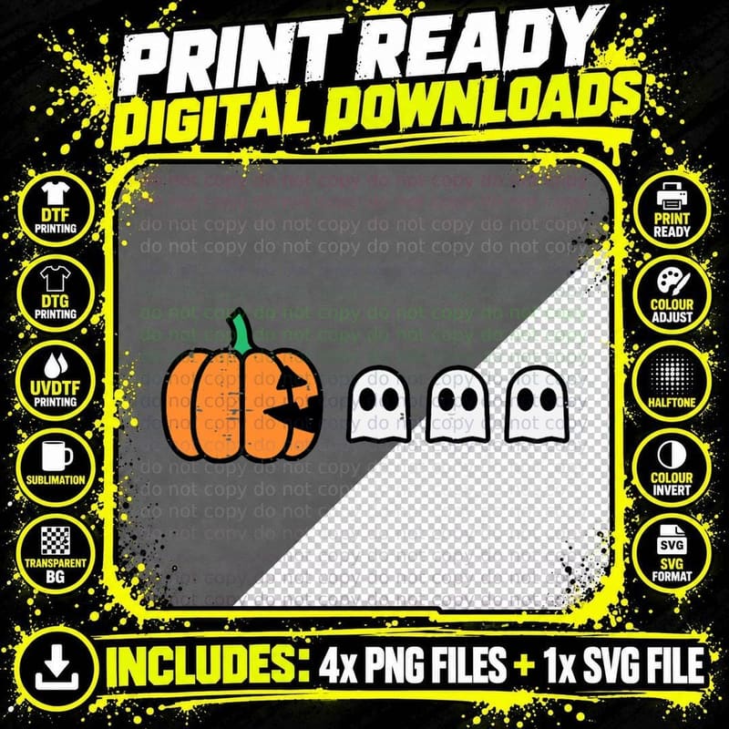 Halloween Gamer Pumpkin Eating Ghost Costume Men Boys Png SVG Digital Bundle