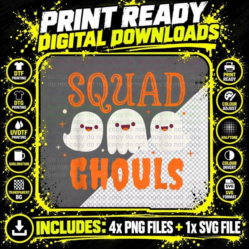 Halloween Ghost Squad Ghouls Costume T-Shirt Png SVG Digital Bundle
