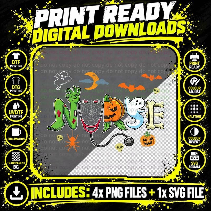 Halloween Nurse Costume Trick or Treat Nursing CNA EMT Png SVG Digital Bundle