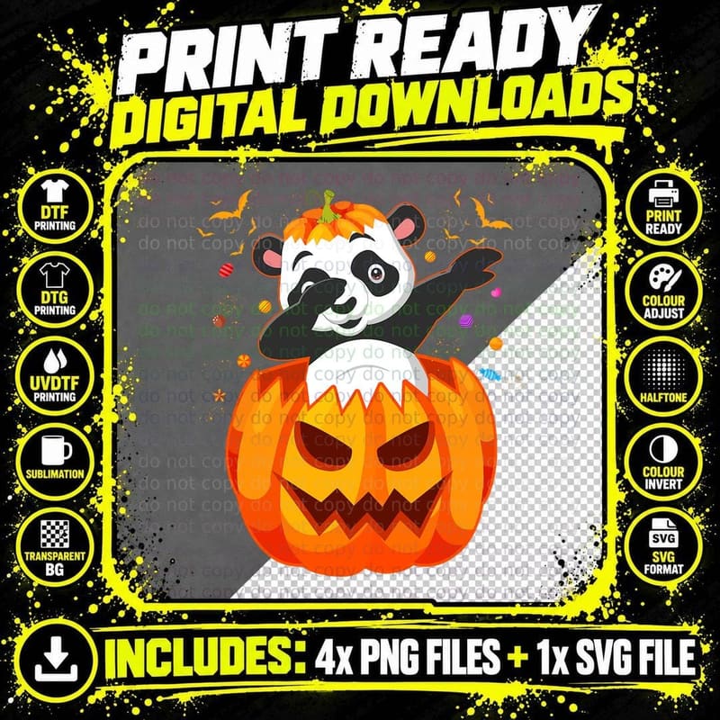 Halloween Panda Dabbing Dab Horror Panda Bears T-Shirt Png SVG Digital Bundle
