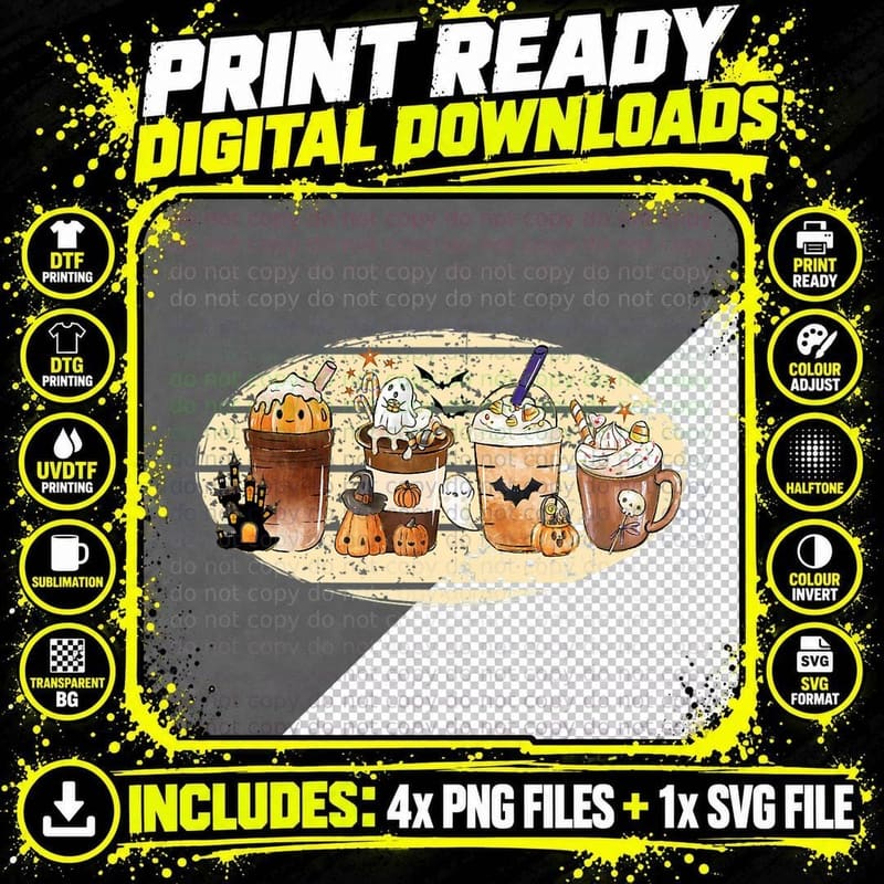 Halloween Pumpkin Spice Latte Ice Retro Halloween Fall Png SVG Digital Bundle