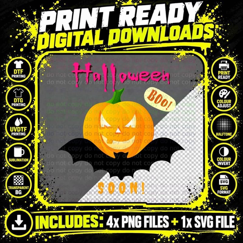 Halloween Scary Evil Pumpkin Funny Pumpkin Head and Bat Png SVG Digital Bundle