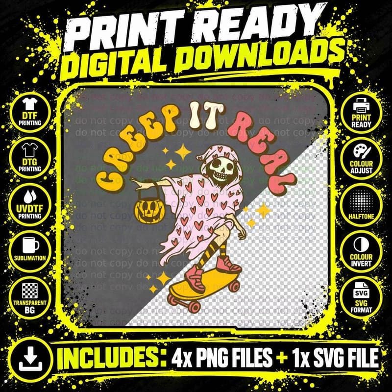 Halloween Shirt Girls Boy Kid Creep It Real Ghost Png SVG Digital Bundle