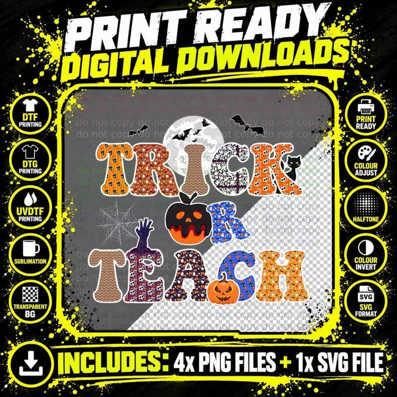 Halloween Trick or Teach Ghost Teacher Student T-Shirt Png SVG Digital Bundle
