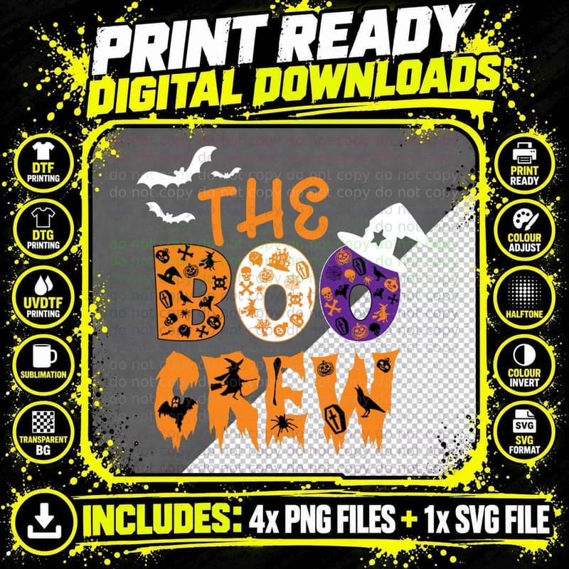 Halloween the Boo Crew for Kids & Adults - Trick or Png SVG Digital Bundle