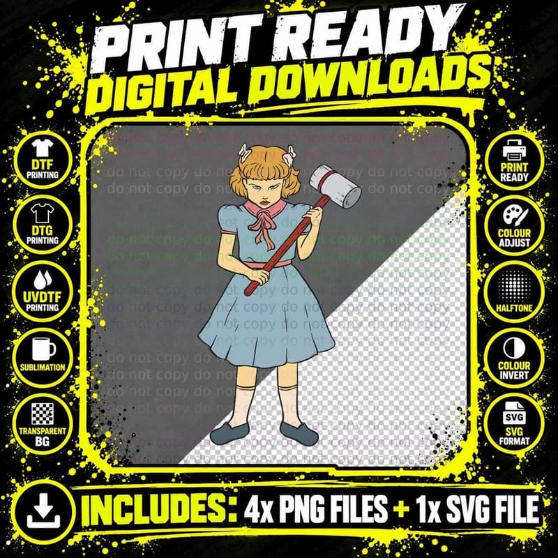 Hammer Girl - Clementine - Gothic Punk Rock Goth Horror Png SVG Digital Bundle