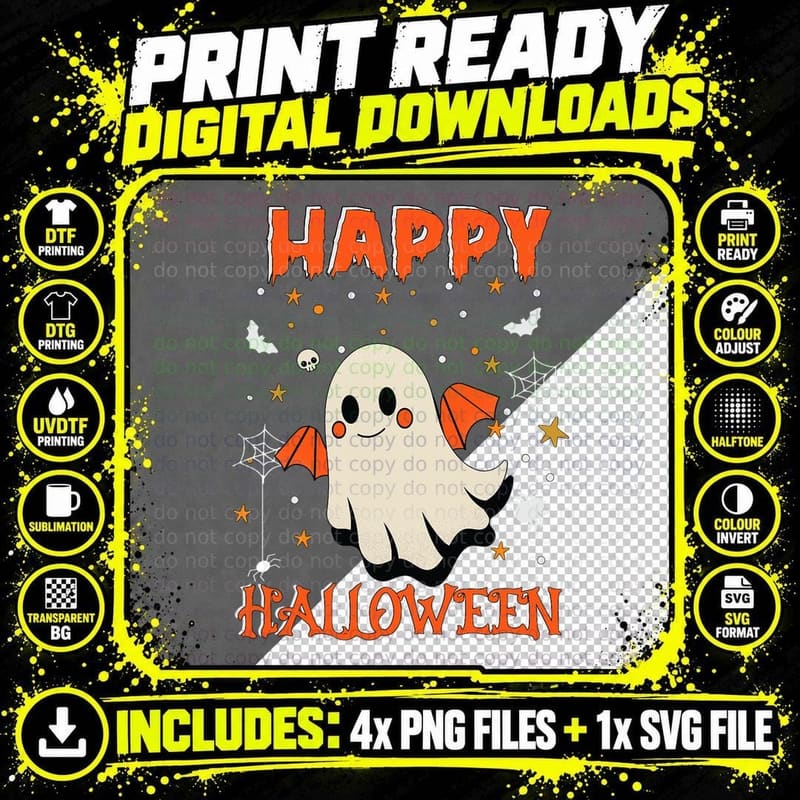 Happy Halloween Cute Ghost for Halloween Funny Halloween Png SVG Digital Bundle