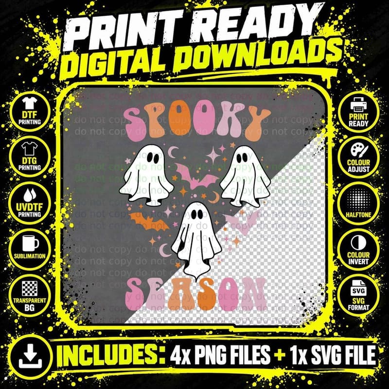 Happy Halloween Retro Groovy Spooky Season T-Shirt Png SVG Digital Bundle
