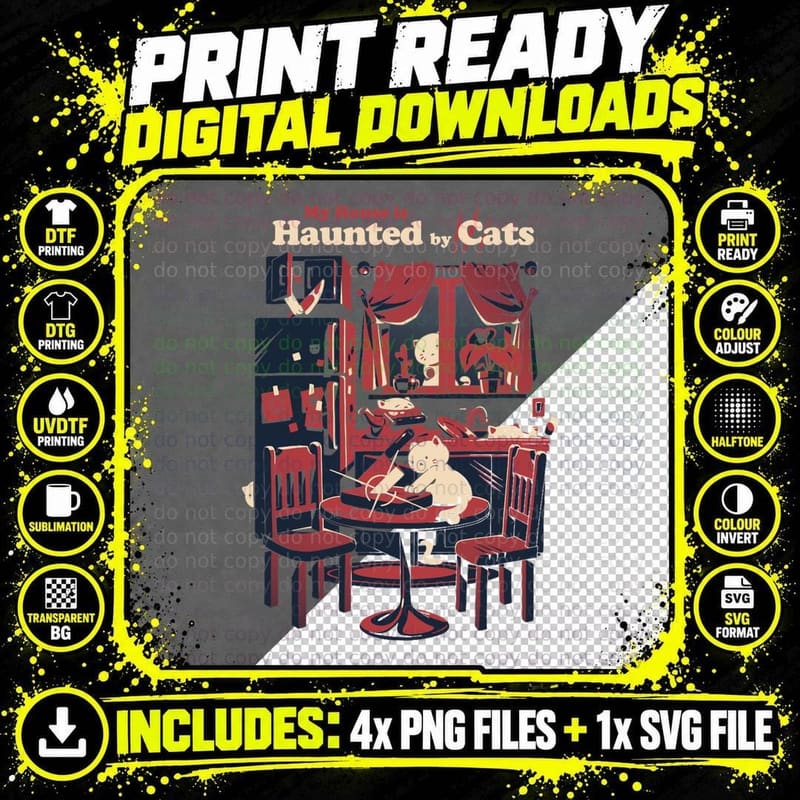 Haunted by Cats T-Shirt Png SVG Digital Bundle