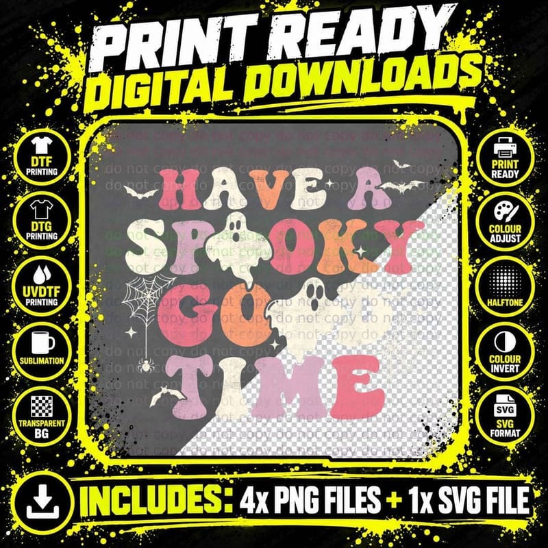 Have a Spooky Good Time Funny Ghost Halloween Groovy Png SVG Digital Bundle