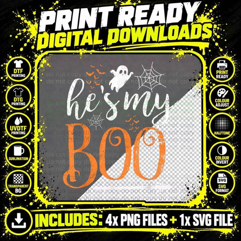 He's Is My Boo Halloween Costume Matching Couple Boo Png SVG Digital Bundle