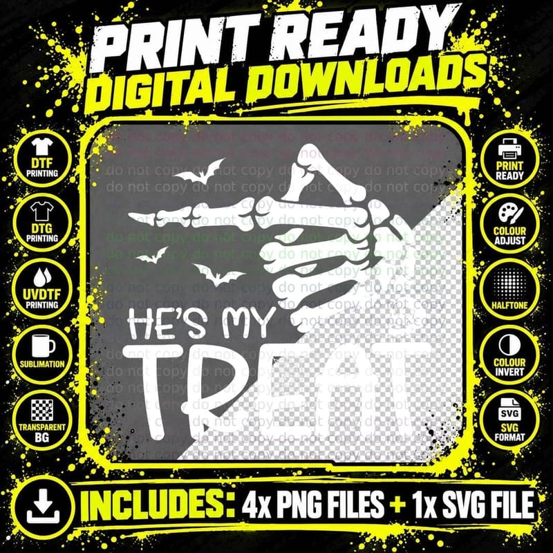 He's My Treat She's My Trick Halloween Skeleton Couples Png SVG Digital Bundle