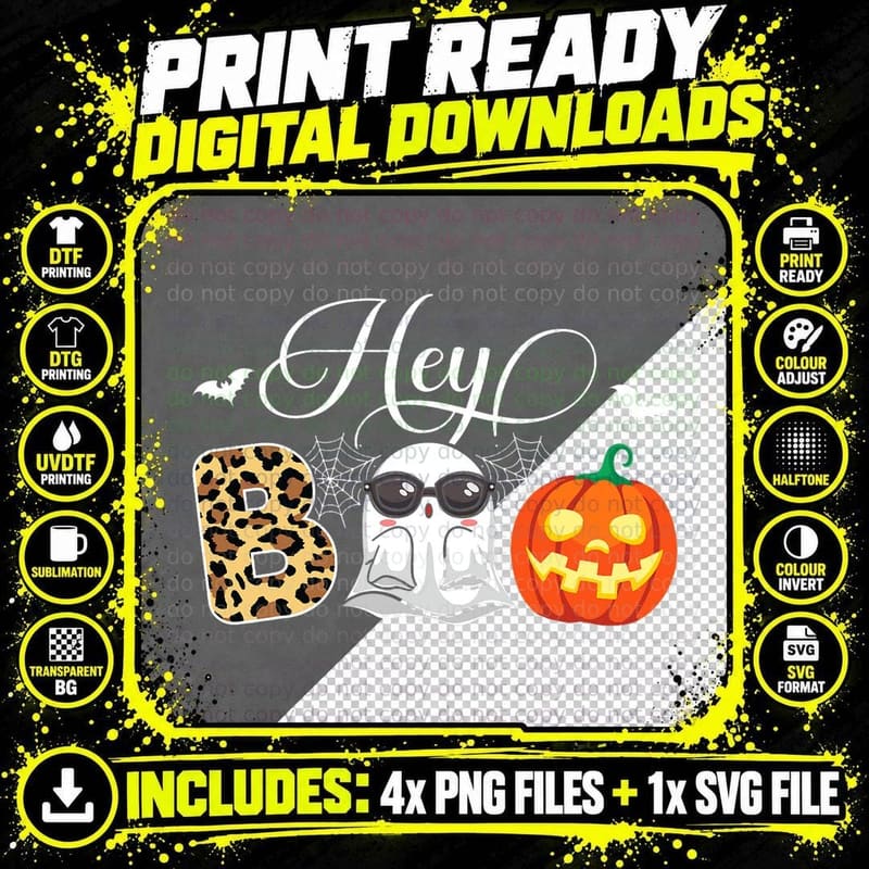 Hey Boo Funny Halloween Cute Ghost Halloween Pumpkin Png SVG Digital Bundle