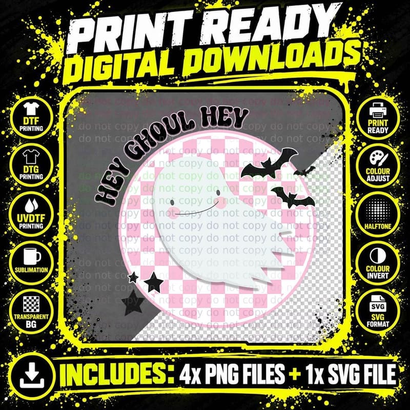 Hey Ghouls Gang Groovy Hey Boo Boo Crew Halloween Retro. Png SVG Digital Bundle