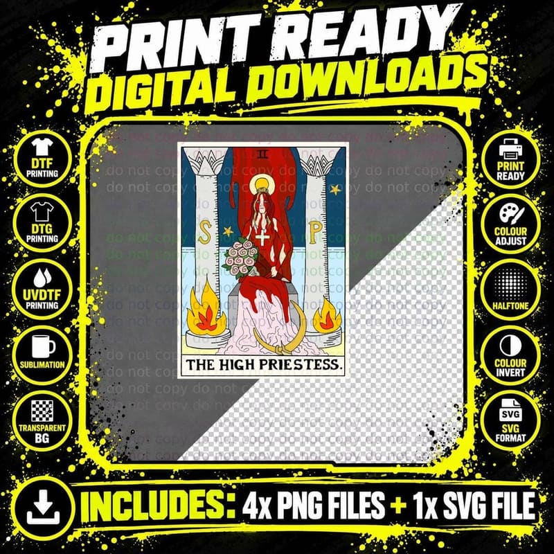 Horror Arcana - II. the High Priestess T-Shirt Png SVG Digital Bundle