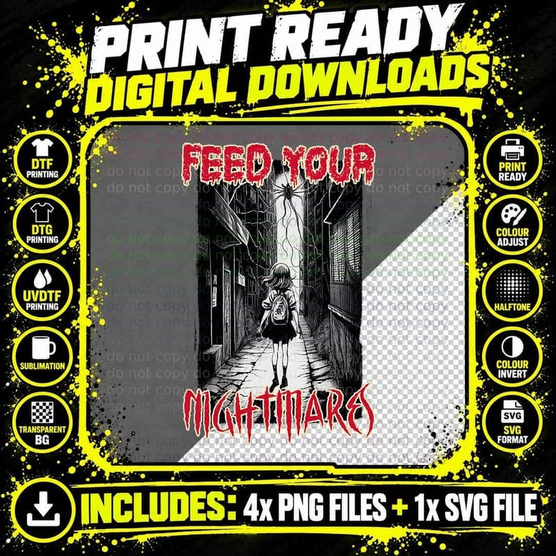 Horror Movie Fan Feed Your Nightmares Scary Halloween Png SVG Digital Bundle
