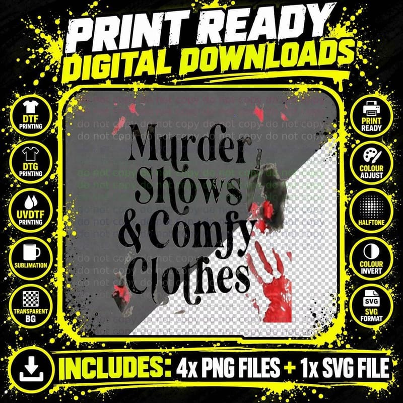 Horror Movies Murder Shows & Comfy Clothes Funny Png SVG Digital Bundle