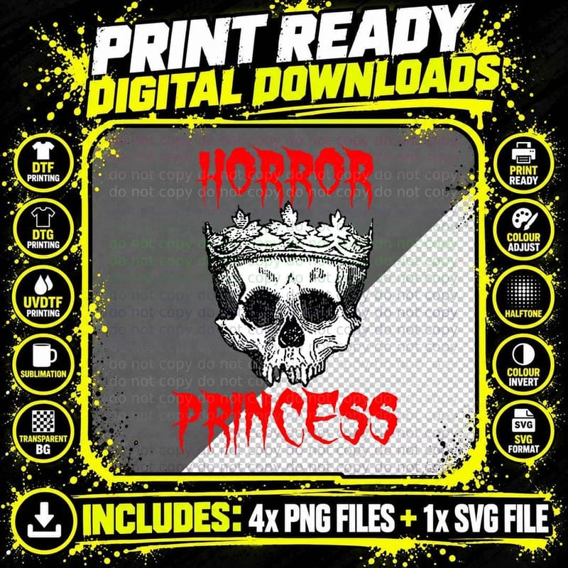 Horror Princess Spooky Fun Skull Creepy Movie Genre Png SVG Digital Bundle