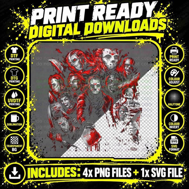 Horror Tjason Voorhees Many Faces of T-Shirt Png SVG Digital Bundle
