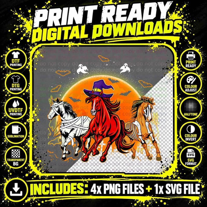 Horse Mummy Witch Pumpkin Halloween Horror for Horse Png SVG Digital Bundle