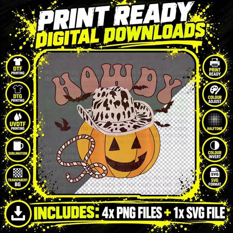 Howdy Pumpkin, Groovy Retro Halloween T-Shirt Png SVG Digital Bundle