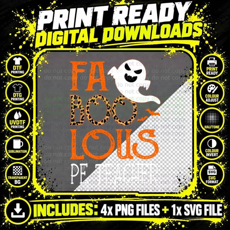 I Am a Faboolous PE Teacher on Halloween Party Funny Png SVG Digital Bundle