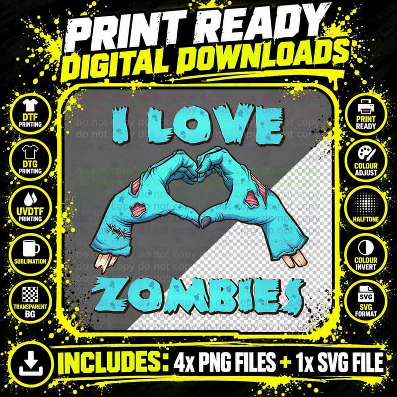 I Love Zombies Halloween Horror Funny Zombie Mens Gift Png SVG Digital Bundle