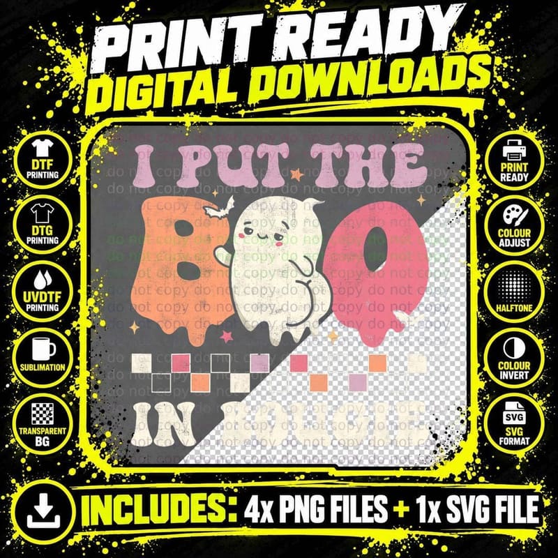 I Put the Boo in Bougie Groovy Retro Halloween Spooky Png SVG Digital Bundle