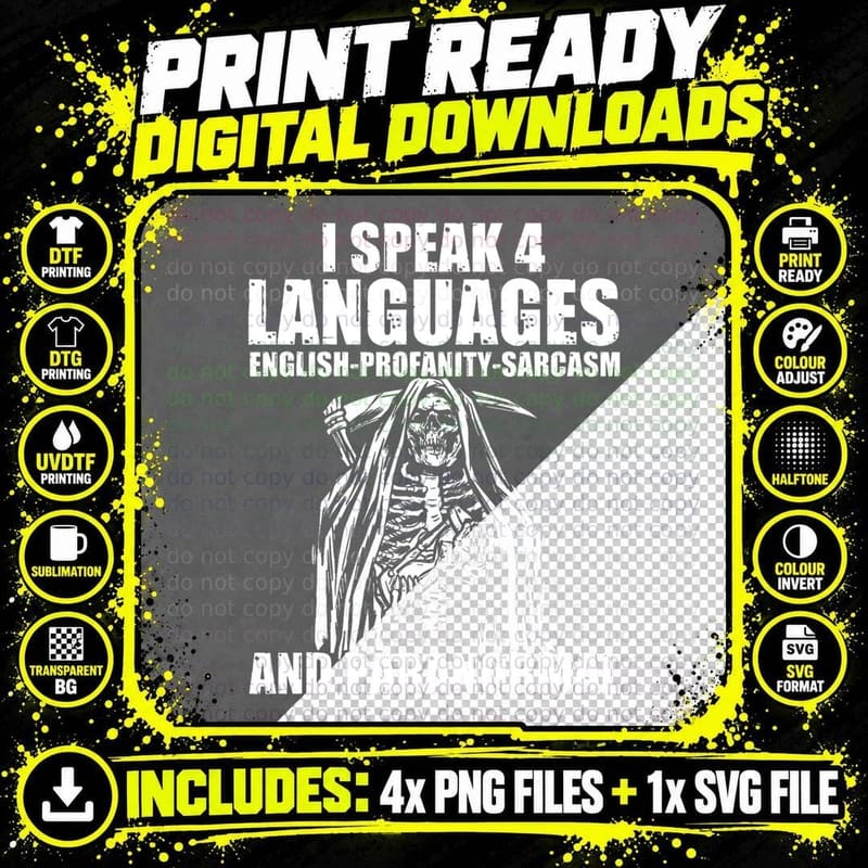 I Speak 4 Languages Paranormal Ghost Hunting T-Shirt Png SVG Digital Bundle