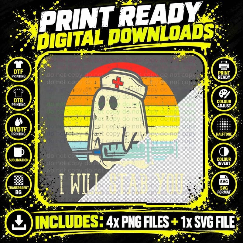 I Will Stab You Ghost Nurse Retro Funny Halloween for Png SVG Digital Bundle