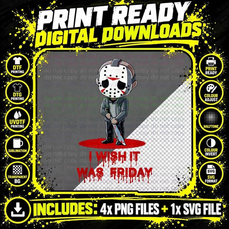 I Wish It Was Friday Lazy DIY Halloween Costume Horror Png SVG Digital Bundle